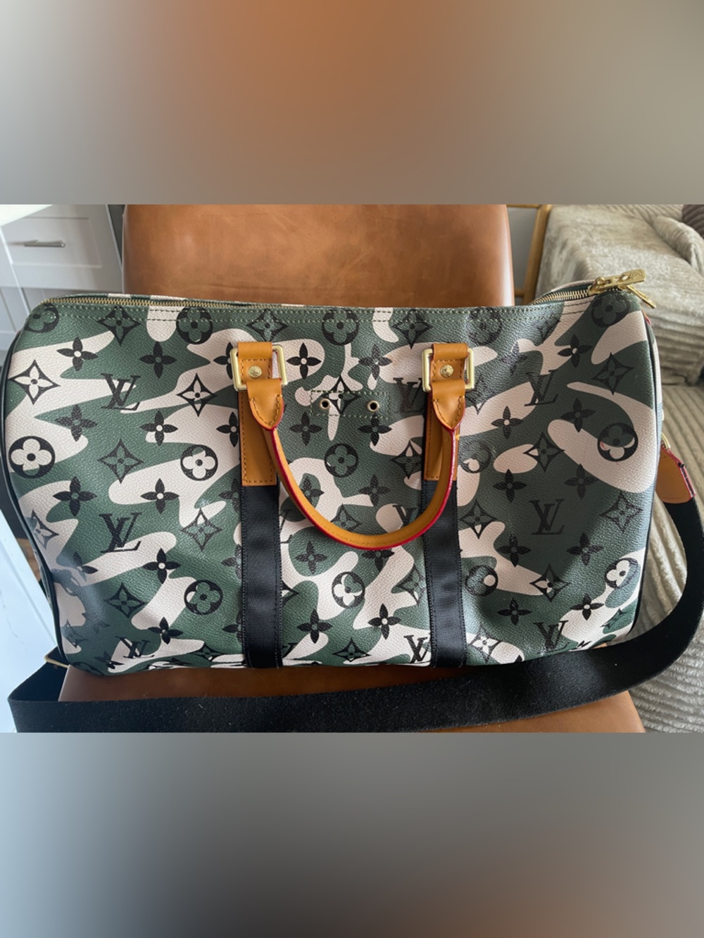 Luxury Green Monogram Camouflage Satchel RARE Size 45
